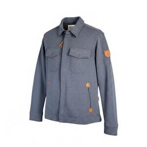 Wanakome NEW Men's Blue Overshirt Full-zip Jacket Vegan Leather Accents Sz Large